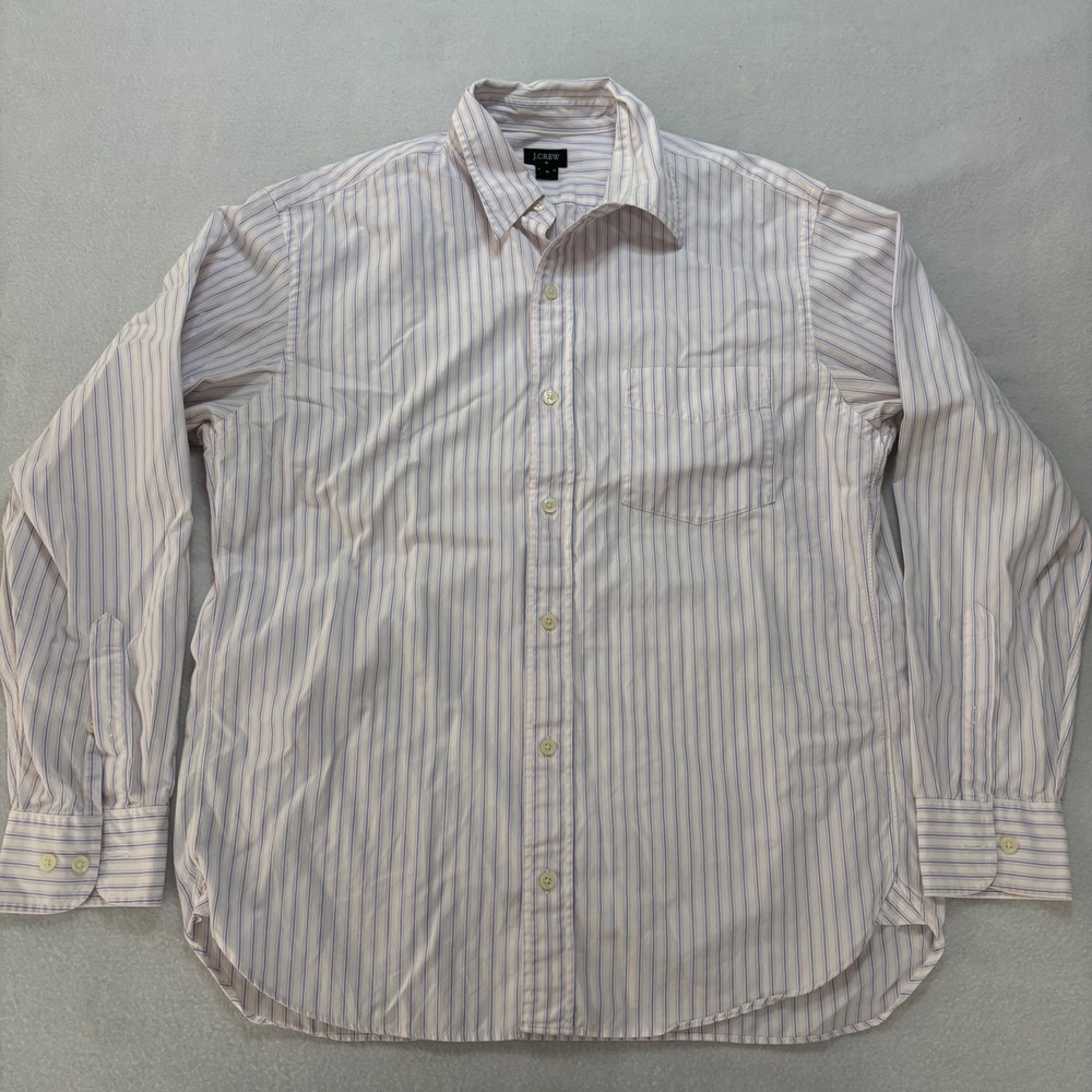 J.Crew Mens Striped Button Down Shirt Pink Blue White Long Sleeve Size M